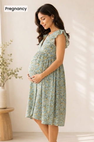 Ditsy Blue Floral Bloom Zip Feeding Dress