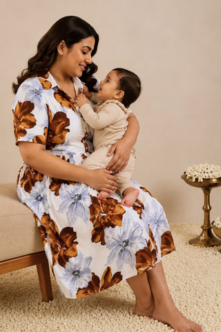 Floral Printed Zipless Feeding Dress - Off White