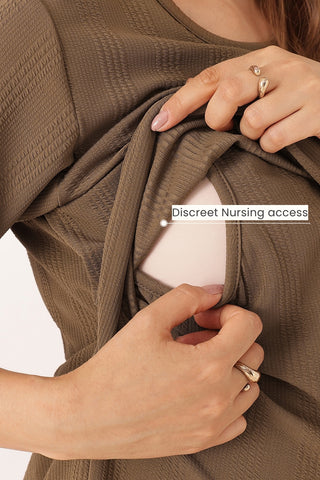Signature Jacquard Rib Zipless Feeding Dress - Brown