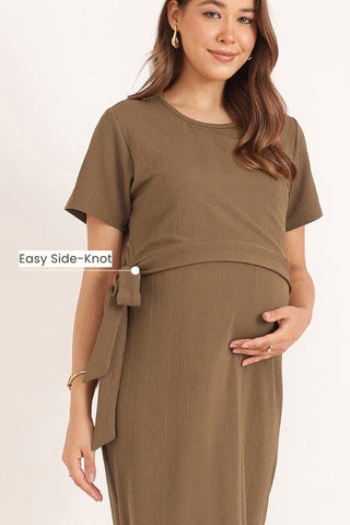 Signature Jacquard Rib Zipless Feeding Dress - Brown