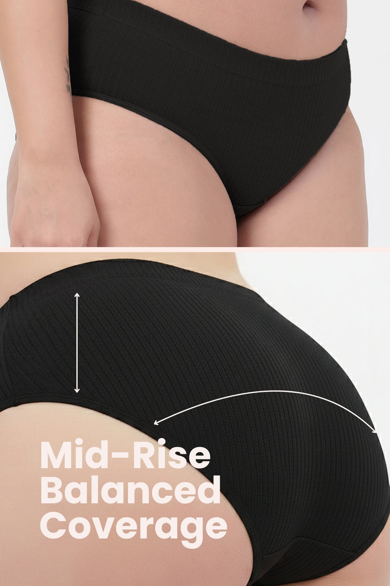 Sera Broad Rib Mid Rise Hipster - Black