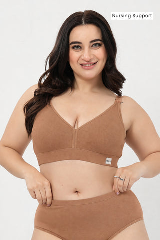 Lira Ribbed Cotton Nursing Padded Bra - Honey