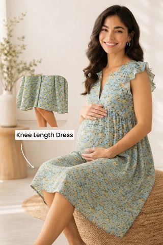 Ditsy Blue Floral Bloom Zip Feeding Dress