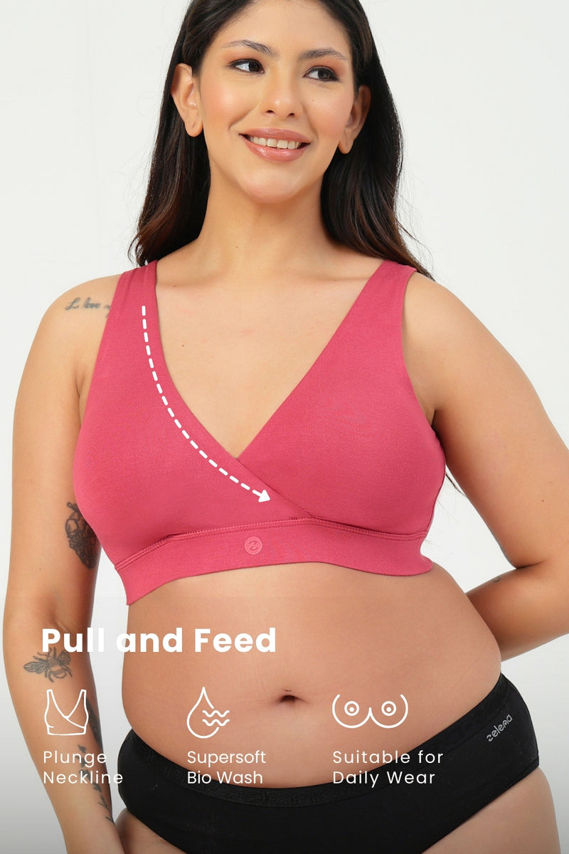 247 (Upgraded) Modal Padded Maternity Feeding Bra - Red