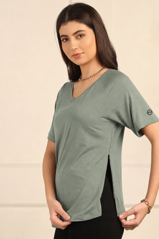 Sage Green Solid Nursing Top with Side Zip Access