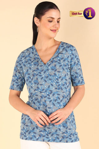 Aqua Blue Zipless Maternity Feeding Top