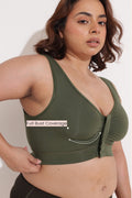 Ruched Tape-Button Nursing Bra - Forest Green