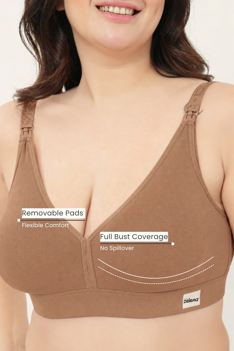Lira Ribbed Cotton Nursing Padded Bra - Honey