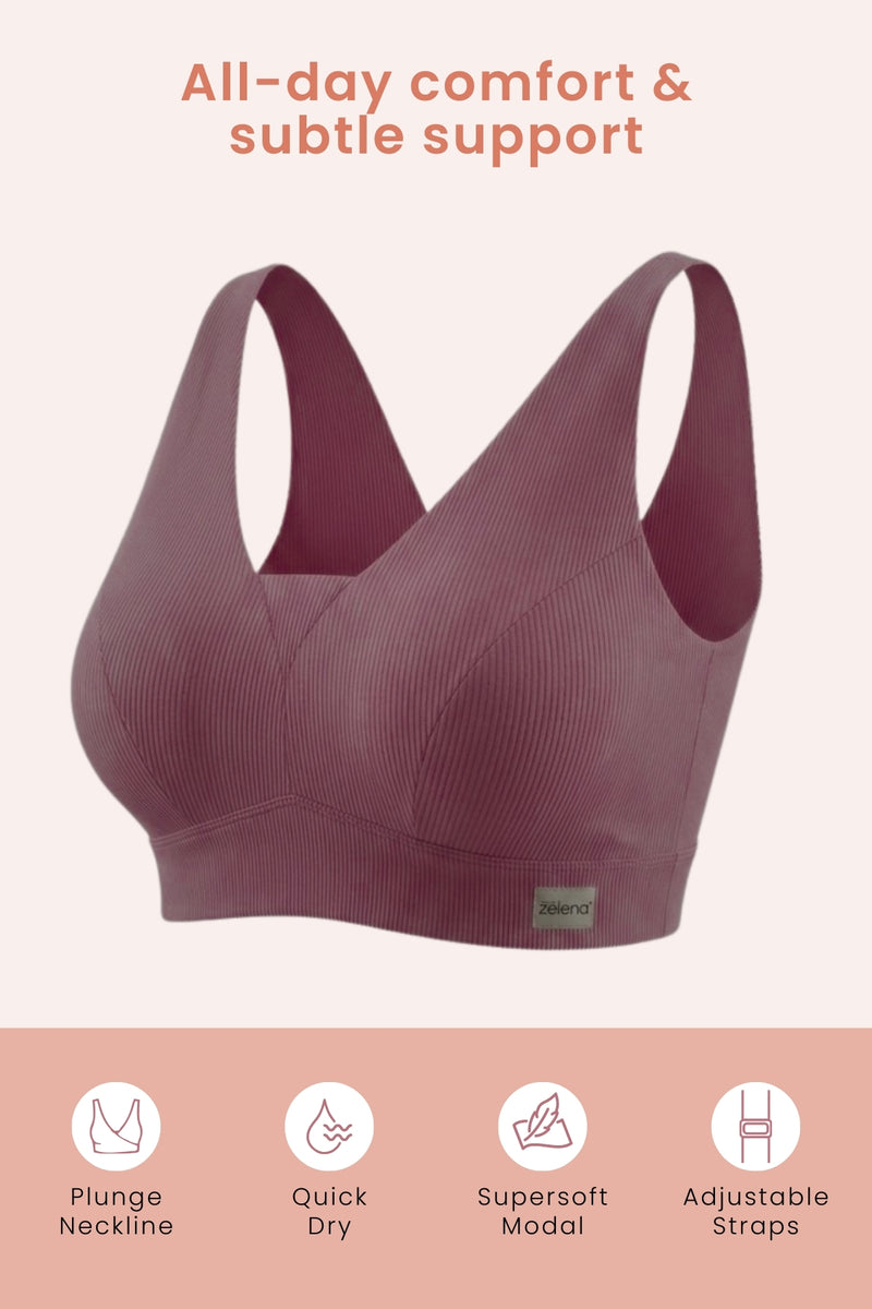 Sera Fine-Rib Bra - Dark Berry