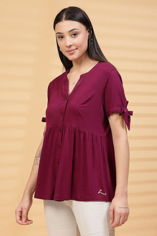 Burgundy Solid Button Top For Zipless Feeding