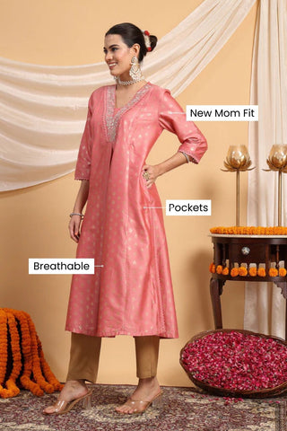 Peach Blush Foil Charm Festive Maternity Feeding Suit Set - House Of Zelena™