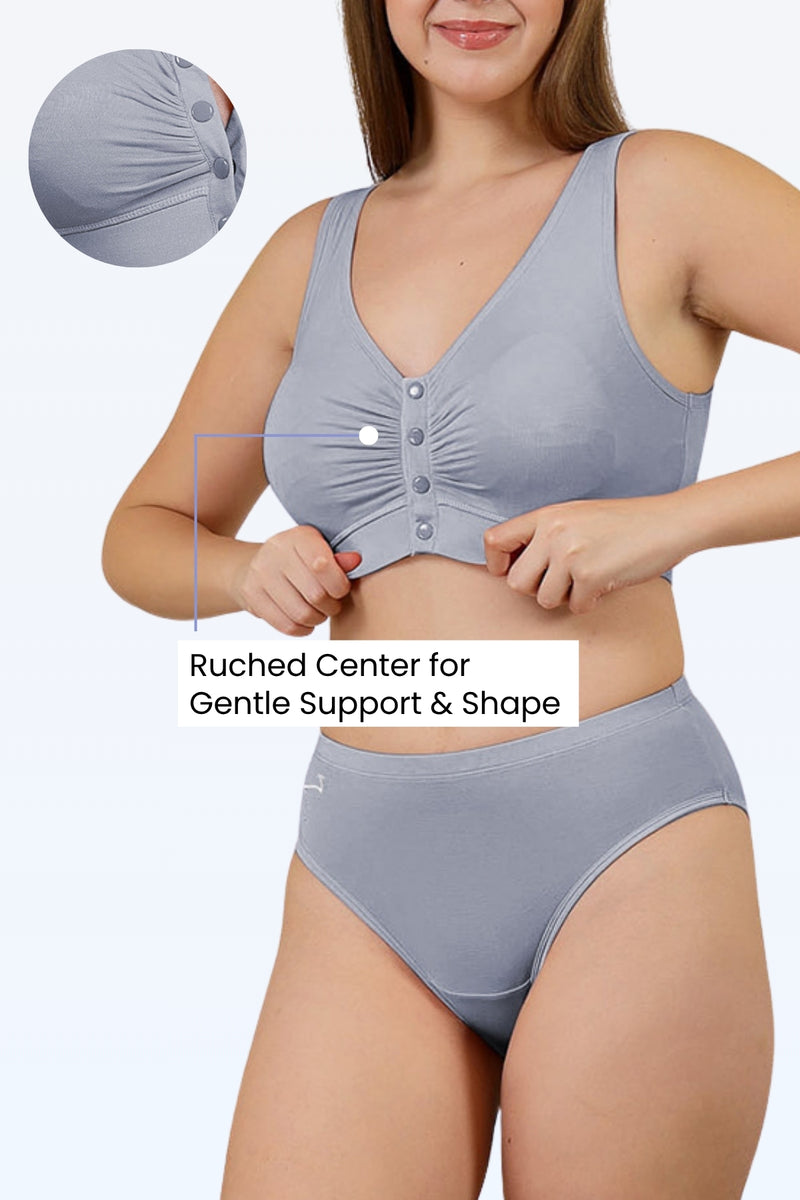 M-Blue Bra hooks; material of closure is durable for frequent use.
