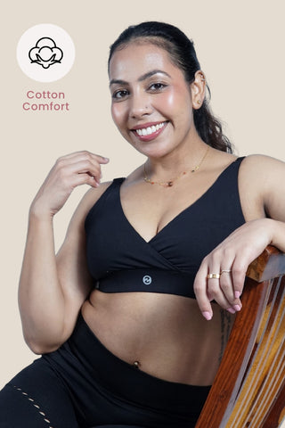 247 Pack Of 2 Extra Support Cotton Feeding Bra with Adjuster - (Black)