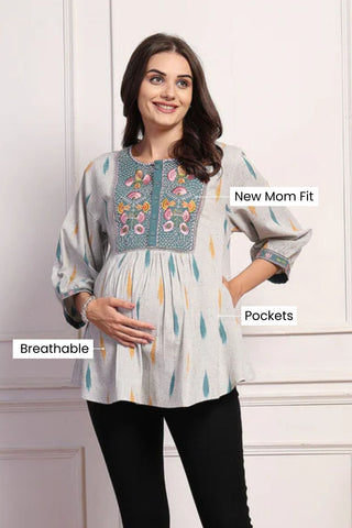 Ikkat Charm Zipless Feeding Maternity Top