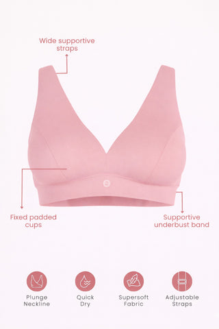 Fixed Padded Modal Maternity Feeding Bra with Support - Light Pink