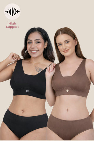 Fixed Padded Pack of 2 Modal Maternity Feeding Bra with Support - (Black, Coco)