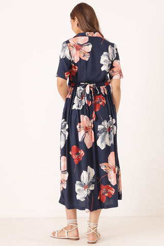 Floral Printed Blue Zipless Feeding Dress
