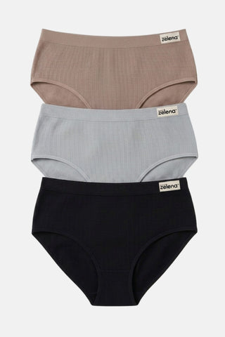 Sera Fine Rib Mid Rise Hipster Pack of 3 - (Skin, Grey Melange, Black)