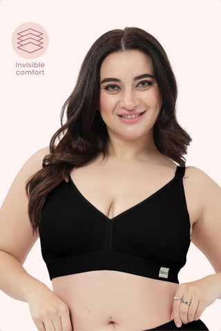 Lira Ribbed Cotton Nursing Padded Bra - Black