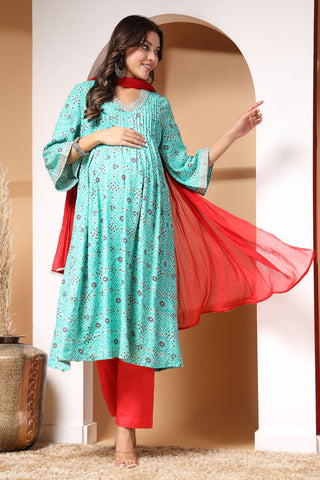 Ocean Oasis Maternity and Feeding Friendly Kurta Set