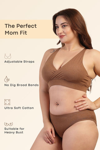 247 Extra Support Cotton Racerback Feeding Bra with Adjuster - Brown