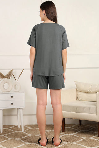 Charcoal Grey Maternity Nursing Top & Shorts Set