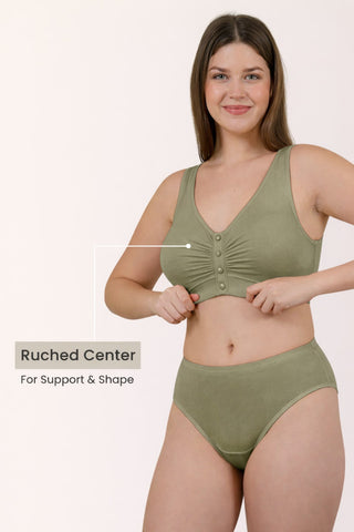 Ruched Modal Front-Open Bra - Matcha