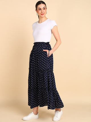 Midnight Blue Tiered Maternity Skirt with Smocked Waistband & Pockets