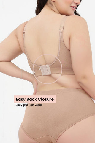 Riva Fine Rib Bra & Mid Rise Panty Set - Skin