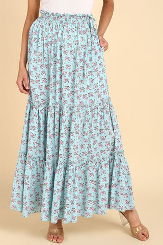 Romantic Print Tiered Skirt; functional pockets increase practicality for mothers.