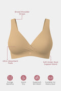 Model wearing Skin Color Bra; fixed padding ensures modesty and chest coverage.