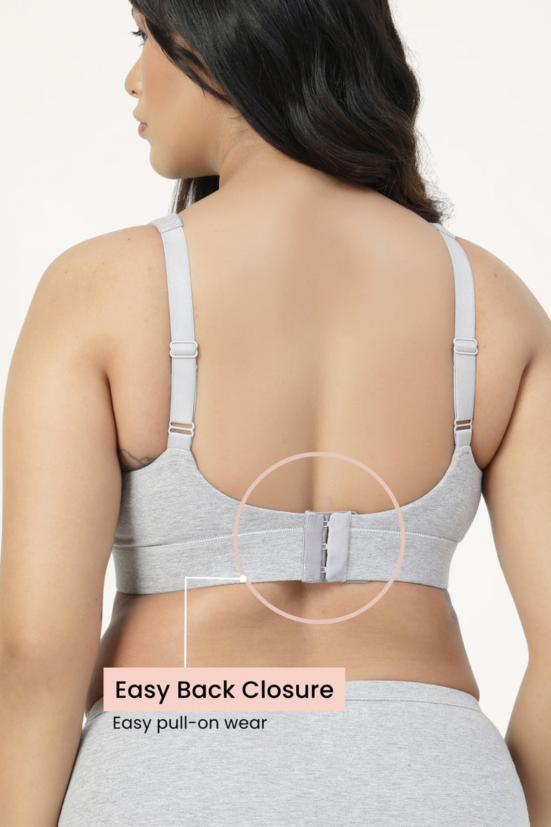 SecureFit Cotton Fixed-Pad Bra - Grey Melange