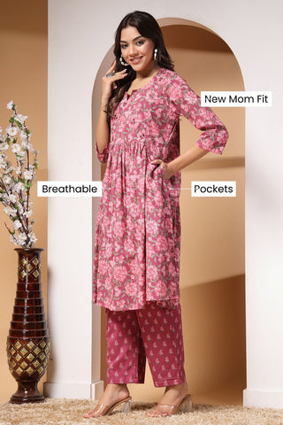 Floral Whisper Maternity Kurta Ensemble