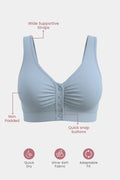 Model wearing M-Blue Bra; V-neck style works under low-cut tops.