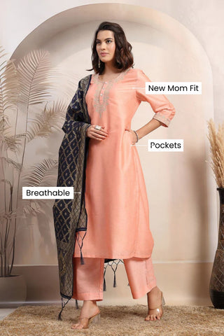 Peach Blossom Festive Spark Zipless Feeding Maternity Suit Set