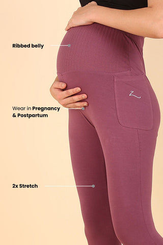 Ribbed Cotton Rosewood Maternity Legging (Pregnancy & Postpartum)
