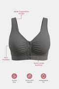 Model wearing Ash Bra; front-open design provides an enhanced chest line.