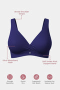 Model wearing Navy Padded Bra; pads ensure full coverage and prevent nipple show.
