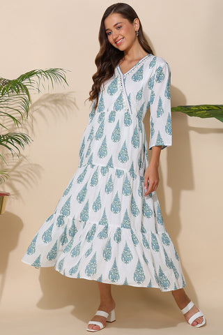 White Printed 100% Soft Cotton Maternity Feeding Dress