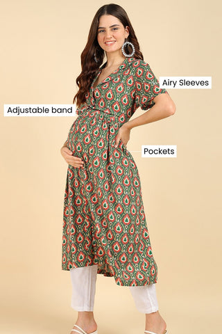 Green All Over Printed Zipless Feeding Kurti