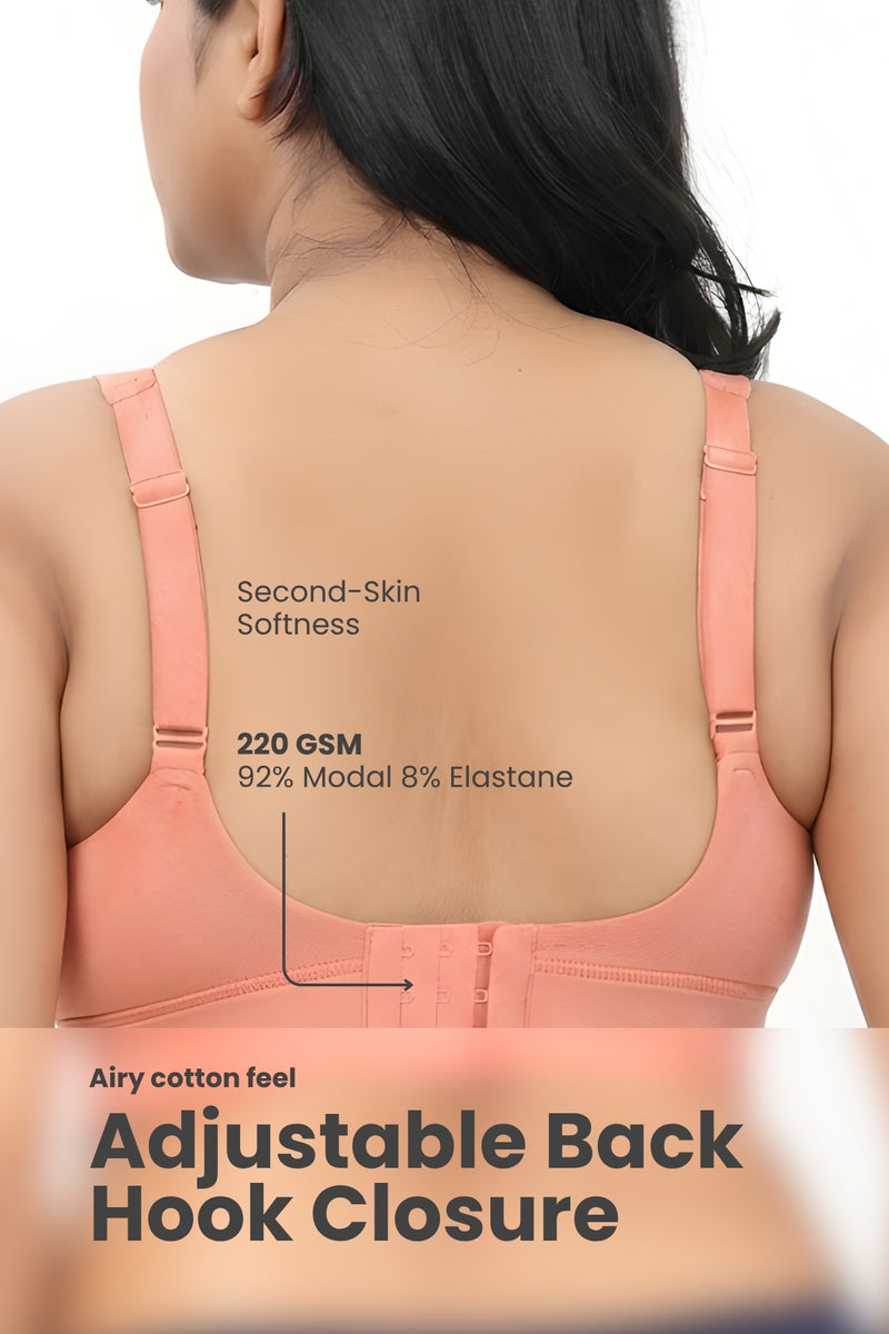Fixed Padded Modal Maternity Bra with Support - Coral