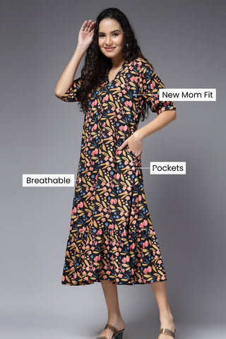 Petal Drift Tiered Maternity Zipless Feeding Dress - House Of Zelena™