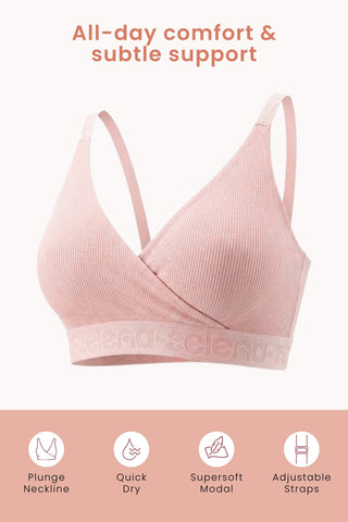 Zena Fine-Rib Bra - Rose Gold