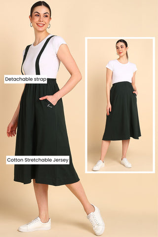Bottle Green 100% Cotton Jersey Skirt with Detachable Strap & Pockets