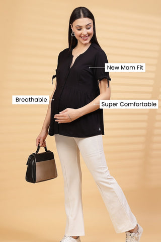 Black Solid Button Top For Zipless Feeding