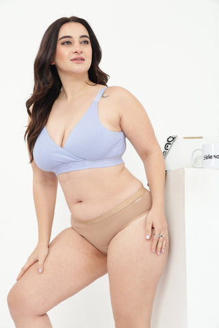 Zena Fine-Rib Bra & Cotton High-Rise Hipster - (Soft Blue & Light Skin)
