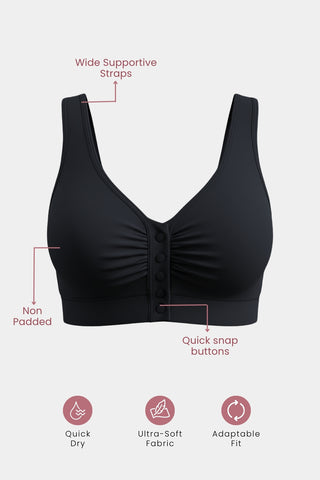 Model wearing Black Bra; fabric offers full coverage and zero show-through.
