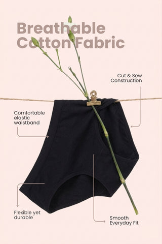 Soft and supportive high rise hipster panty in black with a comfortable mid-rise fit.