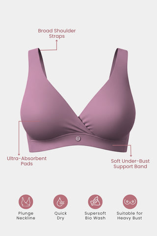 Model wearing Lilac Padded Bra; cup structure supports and lifts the bust line.