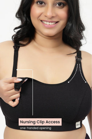 Riva Fine Rib Bra & Mid Rise Panty Set - Black